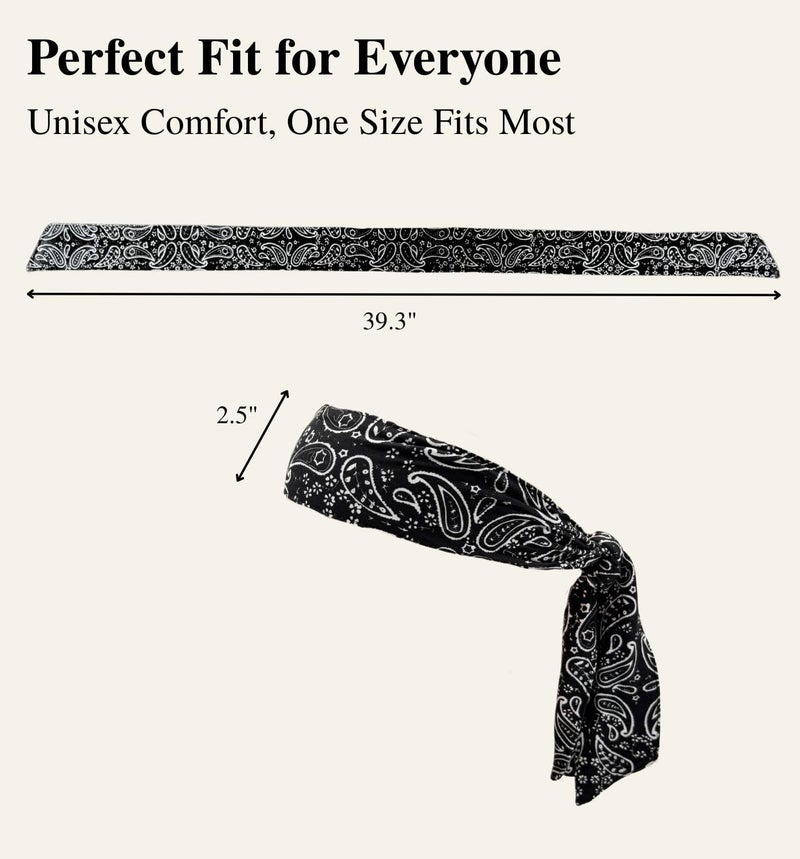 MD Style Tie Bandana Headband for Men and Women Hair Accessorries Paisley and Solid Color Sweat Band for Sports Workout Hairband - Image 4